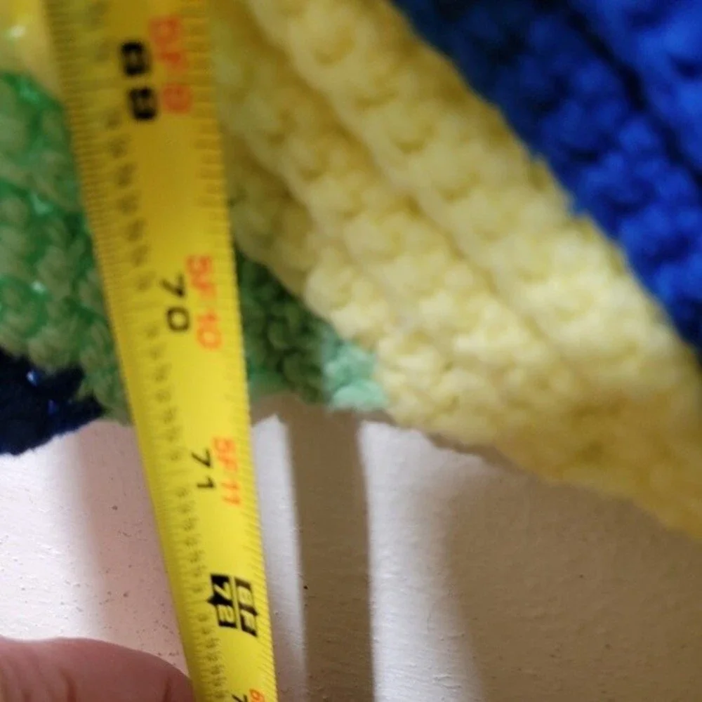 Handmade Multicolor Blue/Green/Yellow Chevron Afghan Approximately 52 x 71